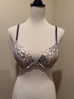 Victoria's Secret Beige Floral Push-Up Bra with Black Straps